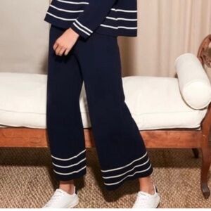 Tuckernuck Navy Wide-Leg Knit Pants with White Stripes
